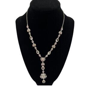Crazy Horse Silver Tone Crystal Wedding Prom Formal Necklace Rhinestone Teardrop